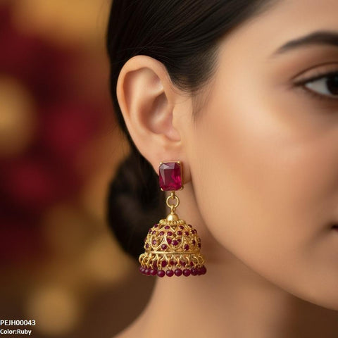 PEJH00043 SDQ Rectangle Pearl Drop Jhumki - PEJH