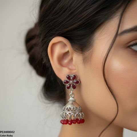 PEJH00042 SDQ Flower Pearl Drop Jhumki - PEJH