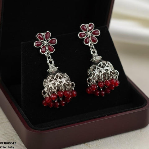 PEJH00042 SDQ Flower Pearl Drop Jhumki - PEJH