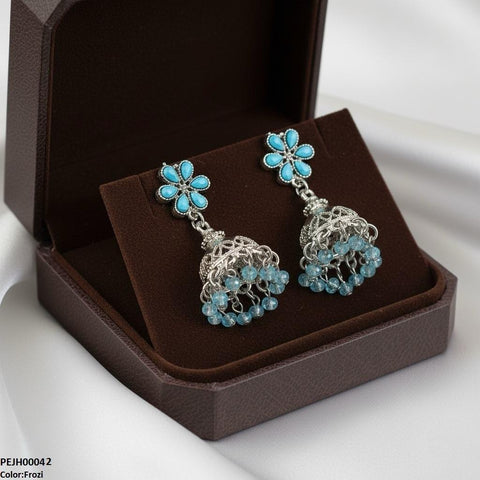 PEJH00042 SDQ Flower Pearl Drop Jhumki - PEJH