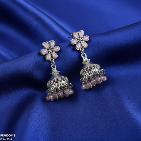 PEJH00042 SDQ Flower Pearl Drop Jhumki - PEJH