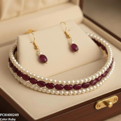 PCKH00249 FRN Three-Layered Pearl Choker Set - PCKH
