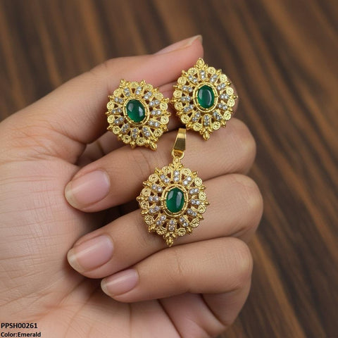 PPSH00261 MZM Oval Flower Pendant Set - PPSH