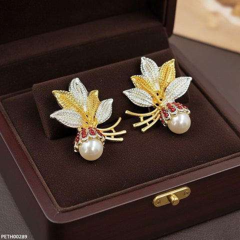 PETH00289 MZM Round Pearl Leaf Tops Pair - PETH