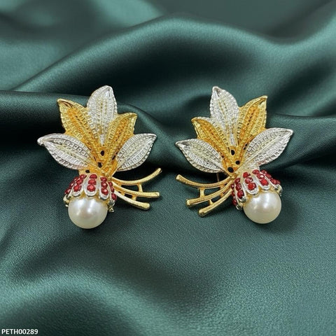 PETH00289 MZM Round Pearl Leaf Tops Pair - PETH