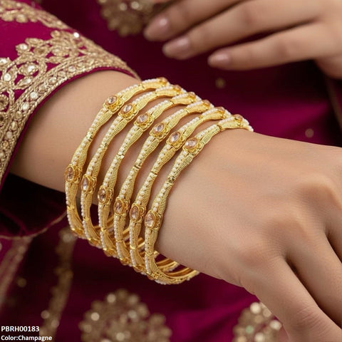 PBRH00183 MZM Oval/Pearl Bangles 6 Pcs Set - PBRH