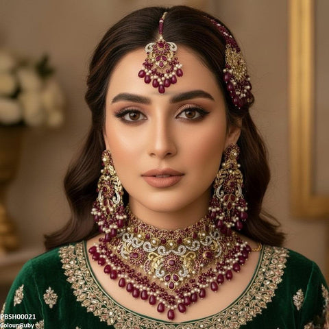 PBSH00021 SDQ Flower Bridal Necklace Set - PBSH