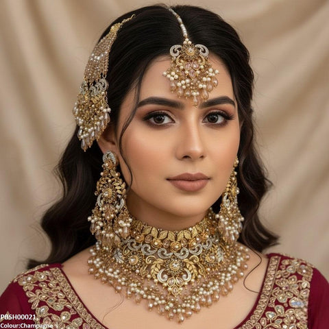 PBSH00021 SDQ Flower Bridal Necklace Set - PBSH