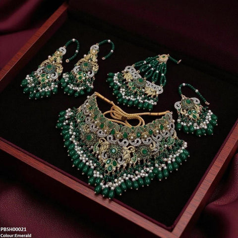 PBSH00021 SDQ Flower Bridal Necklace Set - PBSH