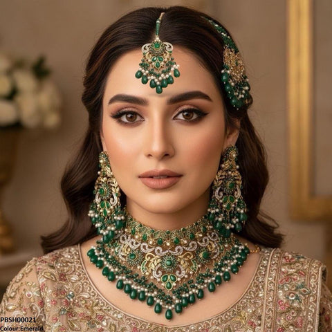 PBSH00021 SDQ Flower Bridal Necklace Set - PBSH