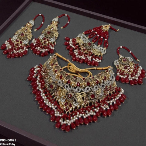 PBSH00021 SDQ Flower Bridal Necklace Set - PBSH
