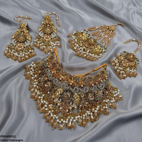 PBSH00021 SDQ Flower Bridal Necklace Set - PBSH