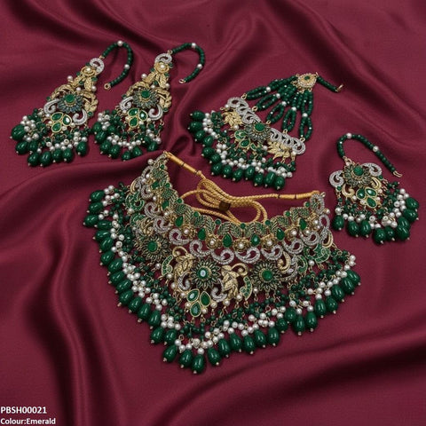 PBSH00021 SDQ Flower Bridal Necklace Set - PBSH