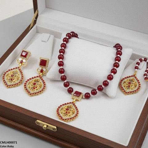 CMLH00071 SDQ Square Flower Drop Mala Set  - CMLH