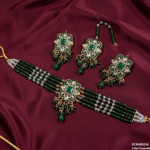 PCKH00254 SDQ Square Flower  Pearl Drop Choker Set - PCKH