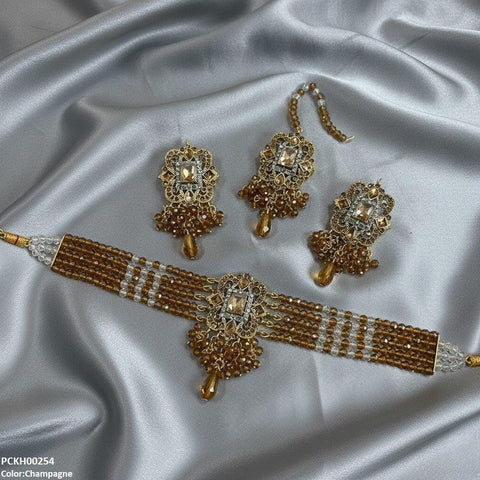 PCKH00254 SDQ Square Flower  Pearl Drop Choker Set - PCKH