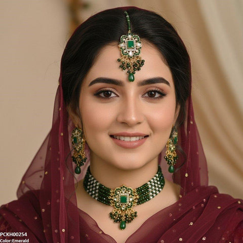 PCKH00254 SDQ Square Flower  Pearl Drop Choker Set - PCKH