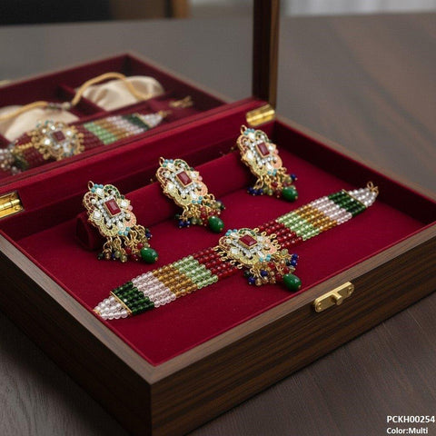 PCKH00254 SDQ Square Flower  Pearl Drop Choker Set - PCKH