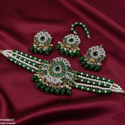 PCKH00257 SDQ Tear Pearl Drop Choker Set - PCKH