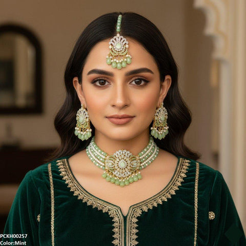 PCKH00257 SDQ Tear Pearl Drop Choker Set - PCKH