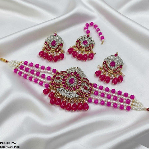 PCKH00257 SDQ Tear Pearl Drop Choker Set - PCKH