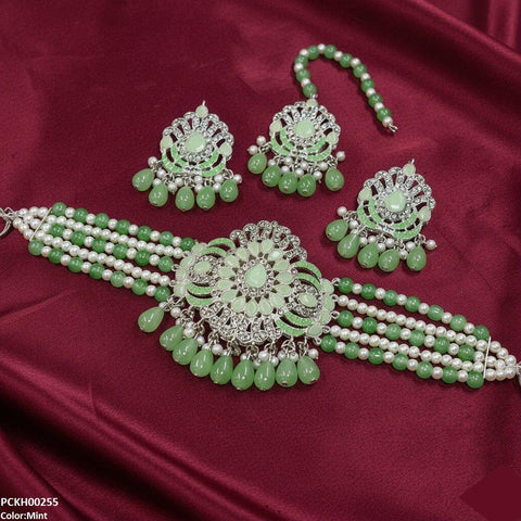 PCKH00255 SDQ Tear White Pearl Drop Choker Set - PCKH