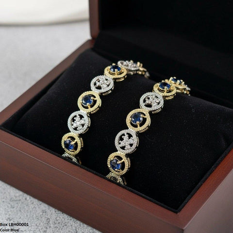 LBH00001 ANI Round Stone Flower Bangle Set - LBH