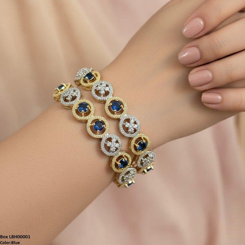 LBH00001 ANI Round Stone Flower Bangle Set - LBH