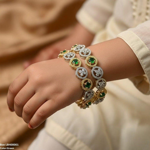 LBH00001 ANI Round Stone Flower Bangle Set - LBH