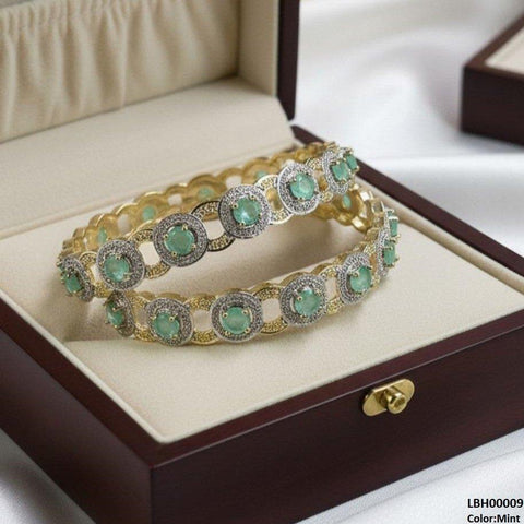 LBH00009 ANI Round Stone Linked Bangle Set - LBH