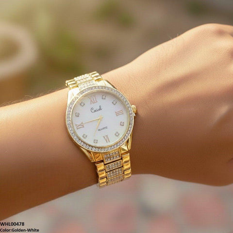 WHL00478 ZWA Round Bezel Stone Dial Women's Watch - WHL