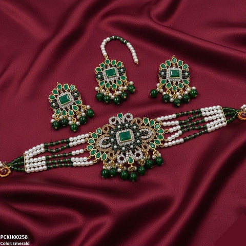 PCKH00258 SDQ Flower Tear Pearl Drop Choker Set - PCKH