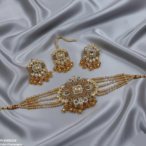 PCKH00258 SDQ Flower Tear Pearl Drop Choker Set - PCKH