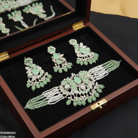 PCKH00262 SDQ Oval/Flower Pearl Drop Choker Set - PCKH