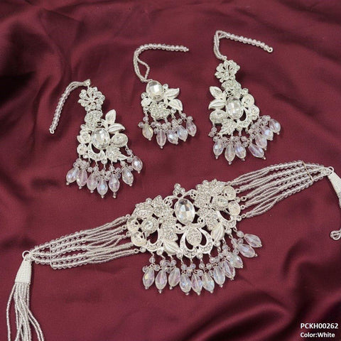 PCKH00262 SDQ Oval/Flower Pearl Drop Choker Set - PCKH