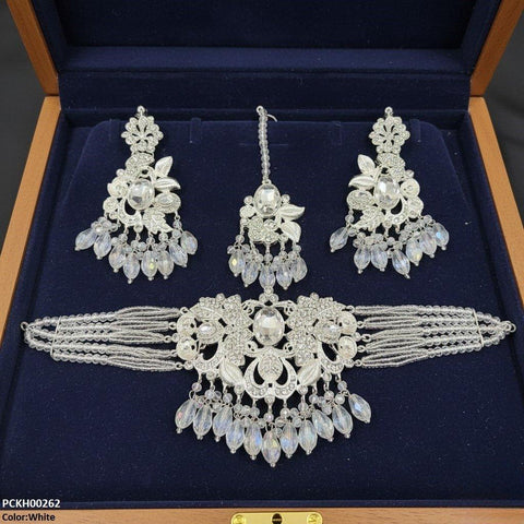 PCKH00262 SDQ Oval/Flower Pearl Drop Choker Set - PCKH