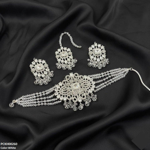 PCKH00260 SDQ Rectangle Tear Pearl Drop Choker Set - PCKH