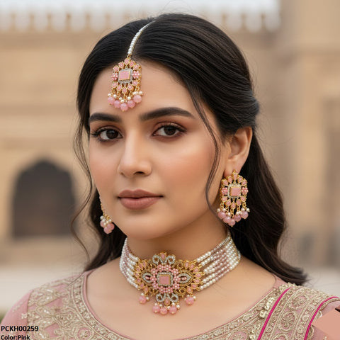 PCKH00259 SDQ Flower/Tear Pearl Drop Choker Set - PCKH