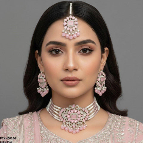 PCKH00260 SDQ Rectangle Tear Pearl Drop Choker Set - PCKH