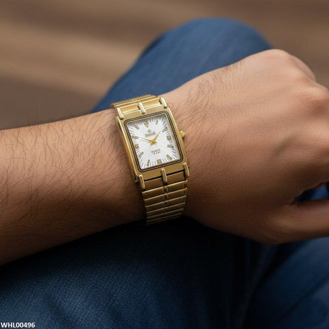 WHL00496 IWA Rectangle Bezel Stone Dial Couple Watch - WHL