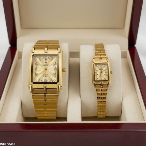 WHL00498 IWA Rectangle Stone Dial Couple Watch - WHL