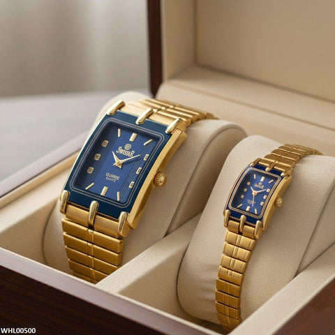 WHL00500 IWA Rectangle Blue Bezel Dial Couple Watch - WHL