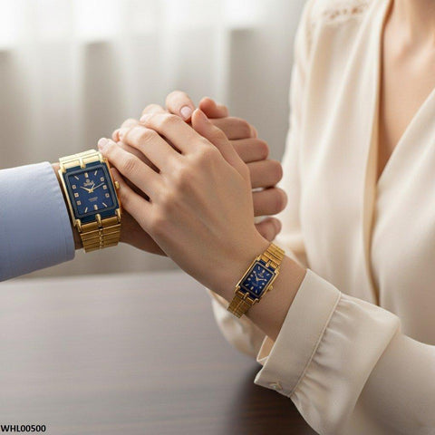 WHL00500 IWA Rectangle Blue Bezel Dial Couple Watch - WHL