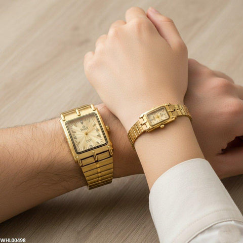 WHL00498 IWA Rectangle Stone Dial Couple Watch - WHL
