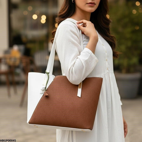 HBGP00045 Brown & White Grace Tote Bag