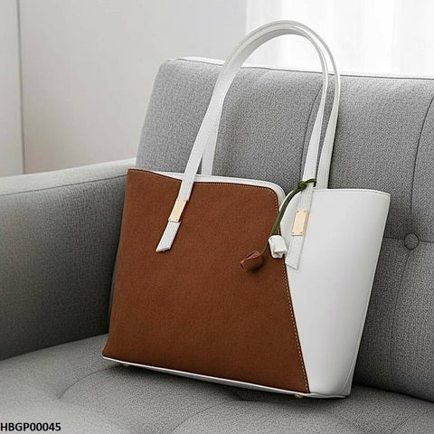 HBGP00045 Brown & White Grace Tote Bag