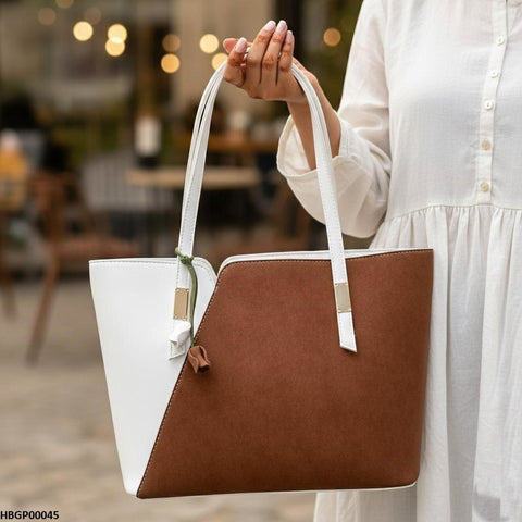 HBGP00045 Brown & White Grace Tote Bag