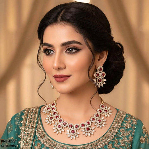 PNSH227 SDQ Round Pear Necklace Set - PNSH