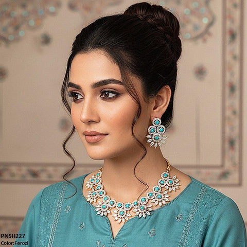 PNSH227 SDQ Round Pear Necklace Set - PNSH