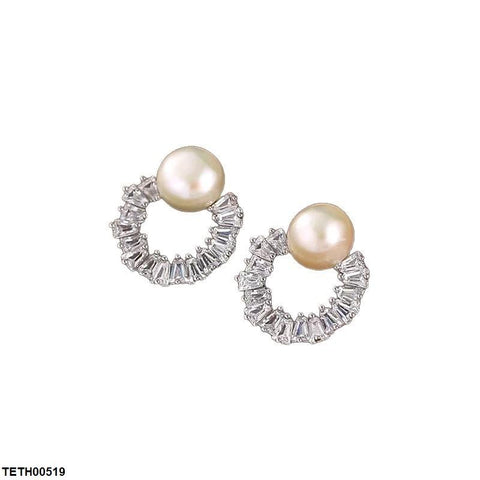TETH00519 YHC Round Pearl Zircon Stone Tops Pair - TETH